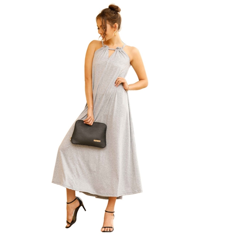 

Slim Beach Resort Solid Color Sexy Suspender Dress (Color:Light Grey Size:M)