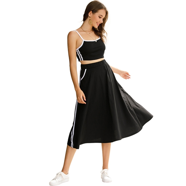 

Solid Color Short Sleeveless Foreign Style Sexy Two Piece Set (Color:Black Size:S)