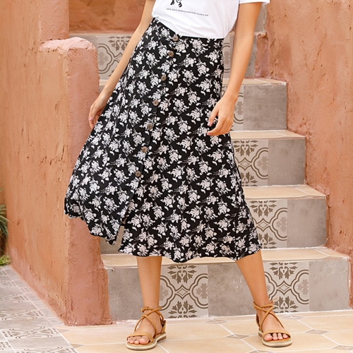 

High Waist Mid Length Irregular A-line Skirt (Color:Black Size:S)