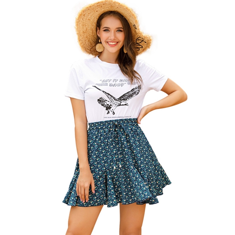 

Sweet And Versatile Floral Lace Up Miniskirt (Color:Royal Blue Size:M)