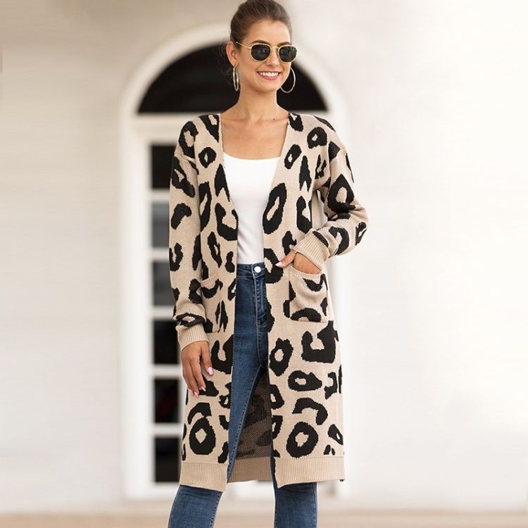 

Fashion Long Style Leopard Cardigan Knit Sweater (Color:Khaki Size:XL)