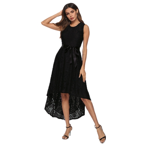 

Embroidered Sleeveless Belt Tuxedo Party Dress (Color:Black Size:S)