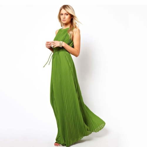 

Solid Pleated Skirt With High Waist And Floor Sweeping (Color:Green Size:S)