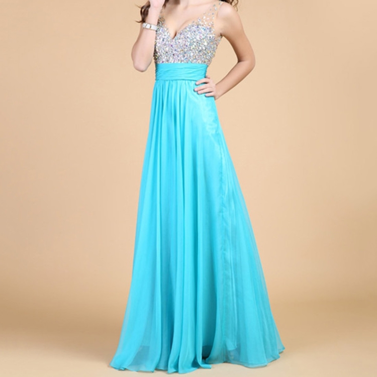 

Beaded V-neck Sexy Party Dress (Color:Blue Size:S)