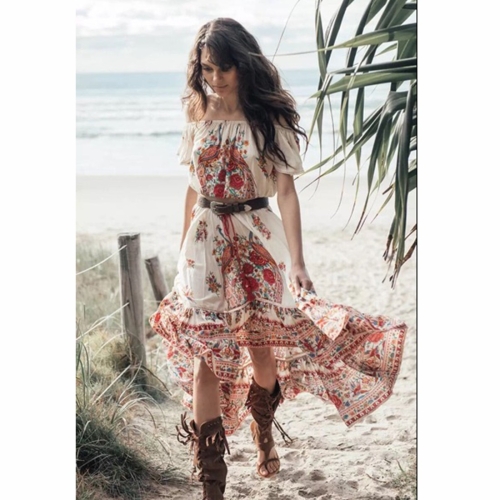 

Bohemian Beach Sexy One Shoulder Retro Dress (Color:Decor Size:S)