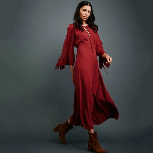

Beach Resort Elegant Long Dress (Color:Wine Red Size:M)