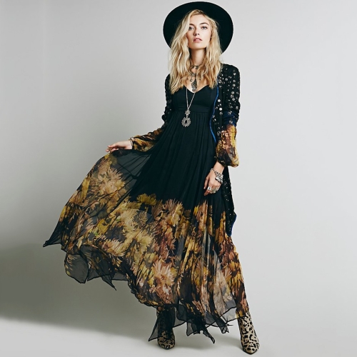

Low V-neck Pleated Chiffon Dress With Irregular Hem And Ankle Skirt (Color:Black Size:S)