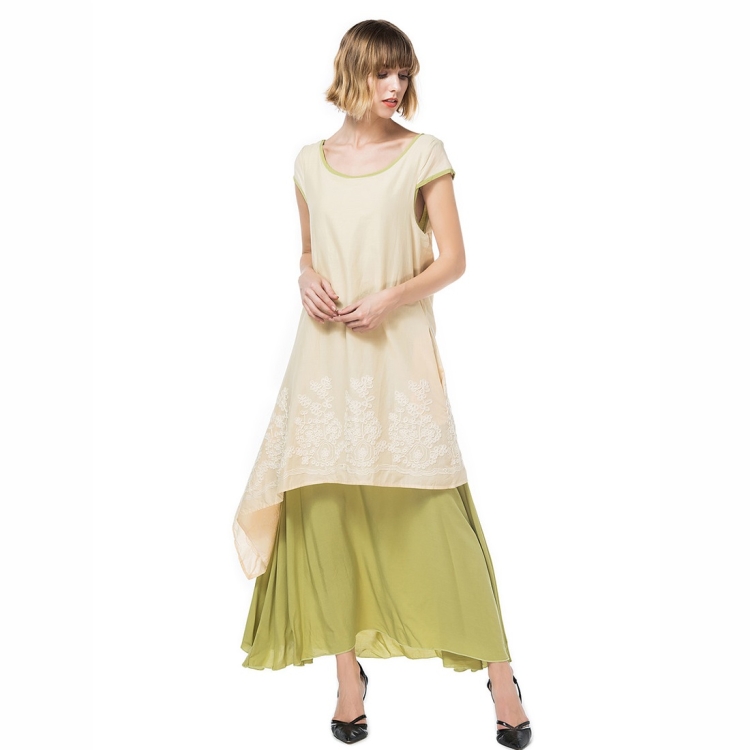 

Crew Embroidered Two Piece Dress (Color:Grass Green Size:M)