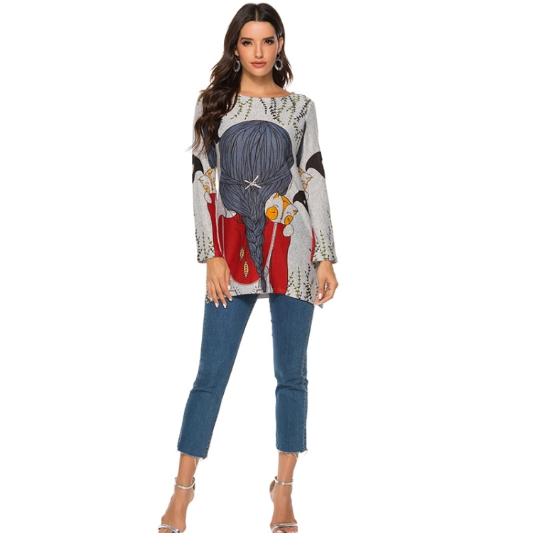 

Long Sleeve Round Neck Cartoon Print Wool Knit T-shirt (Color:Red Size:L)