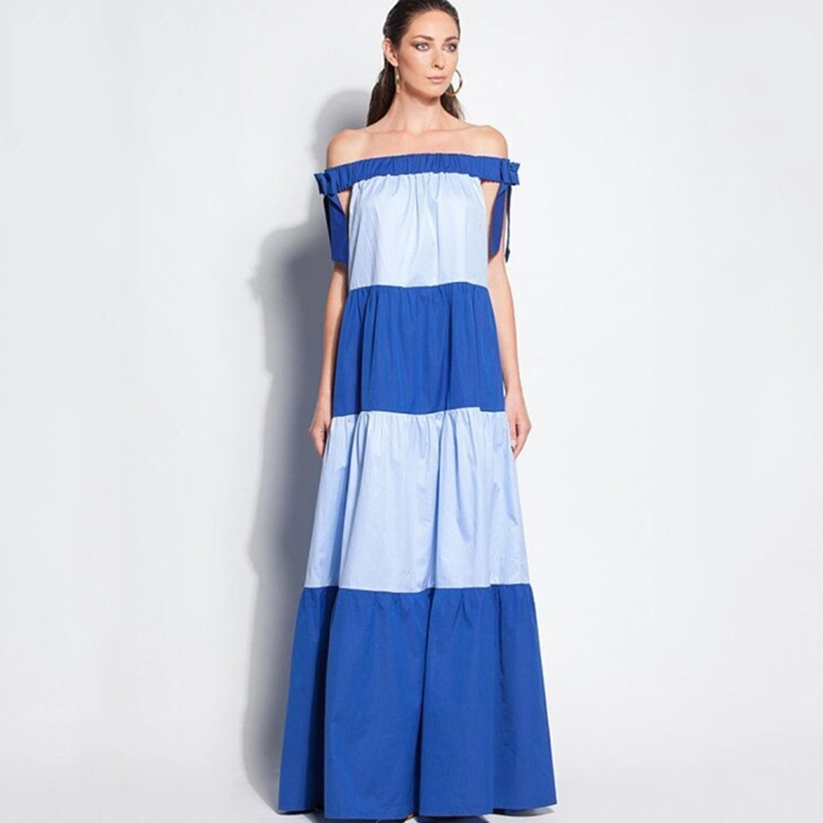 

Off Shoulder Bow Matching Dress (Color:Blue Size:S)