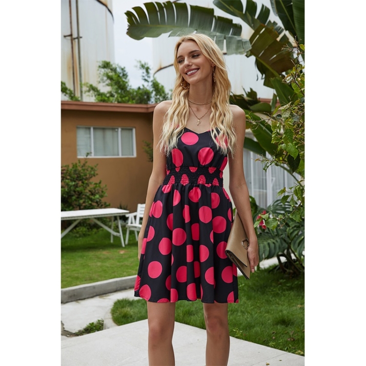 

Polka Dot Print V-neck Strap Dress (Color:Black Size:L)