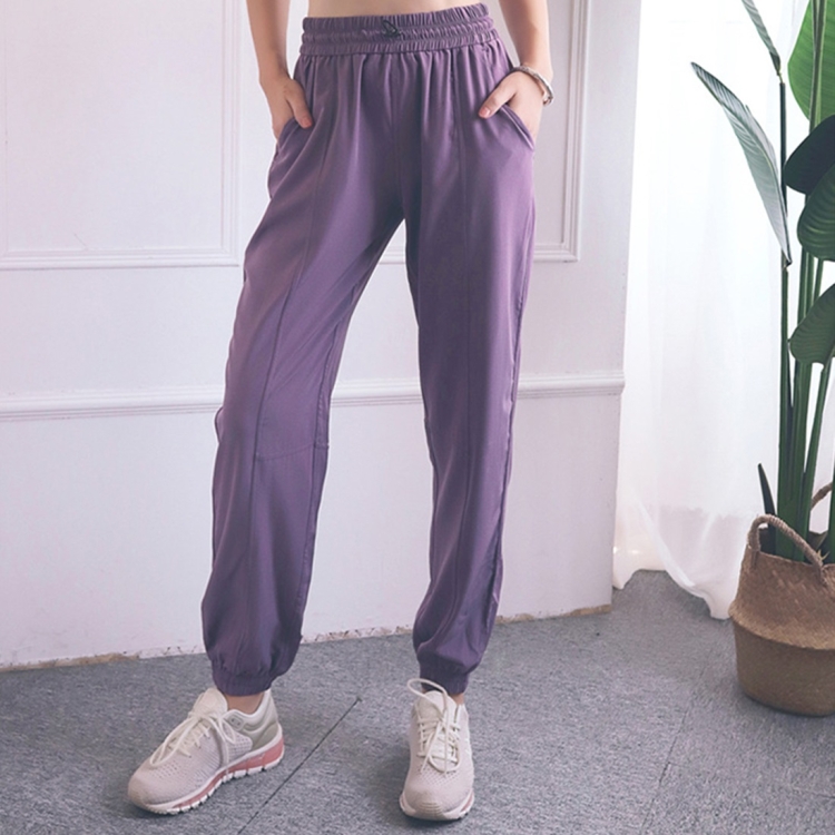 

High Waist Drawstring Fitness Pants Loose Casual Sports Yoga Clothes (Color:Smoke Purple Size:S)