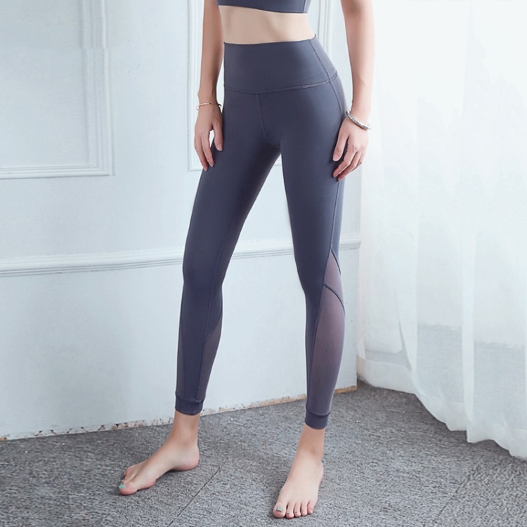 

Double Sided Brocade Nude Fitness Pants Mesh Stitching High Waist Yoga Pants (Color:Gray Purple Size:XL)