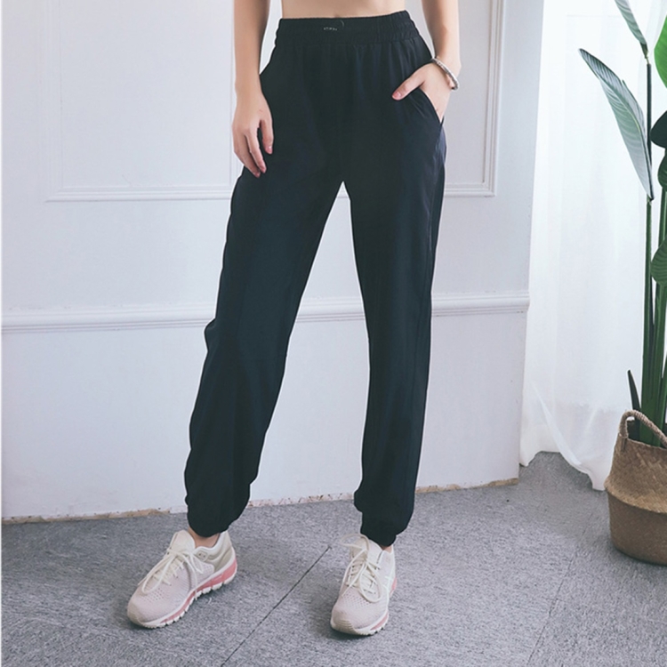 

High Waist Drawstring Fitness Pants Loose Casual Sports Yoga Clothes (Color:Black Size:M)