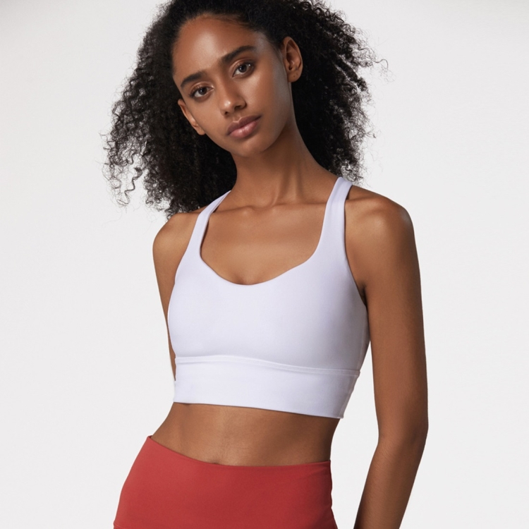 

Skin Friendly Nude Sports Bra Cross Back Shockproof Fitness Vest (Color:White Size:S)