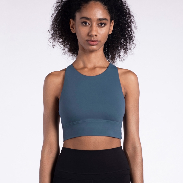 

Shockproof Sports Underwear, Eiffel Small High Neck Yoga Bra (Color:Code Blue Size:S)
