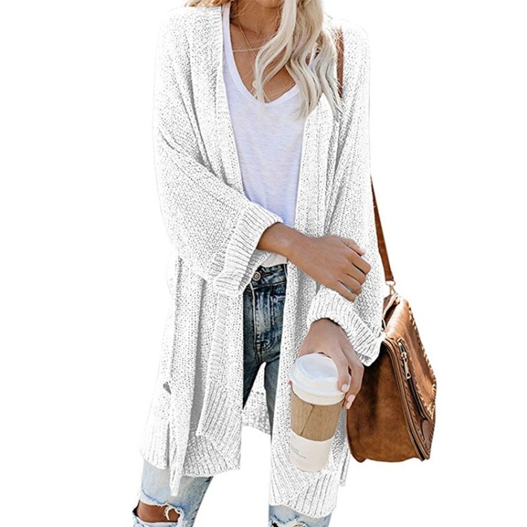 

Long Style Slit Roll Sleeve Cardigan Knit Sweater (Color:White Size:S)