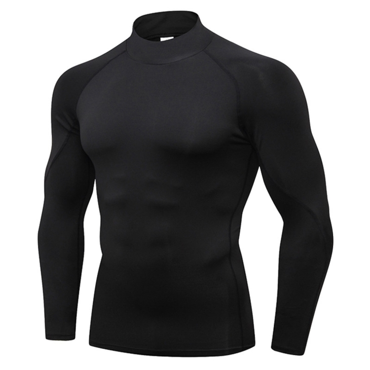 

High Collar Fitness Running Stretch Quick Dry Standing Collar Long Sleeve T-shirt (Color:Black Black Line Size:S)
