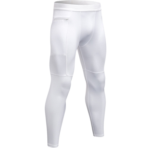 

Zipper Pocket Fitness Running Training Sweat Wicking Quick Dry High Stretch Tights (Color:White Size:S)