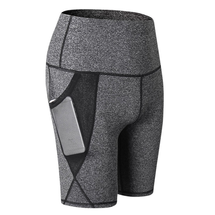 

High Waist Mesh Sports Tight Elastic Quick Drying Fitness Shorts With Pocket (Color:Flower Grey Size:XL)