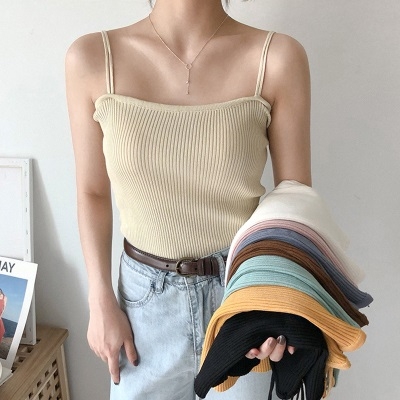 

Solid Color Bottoming Shirt Sexy Knit Camisole for Ladies (Color:Random Color Delivery Size:Free Size)