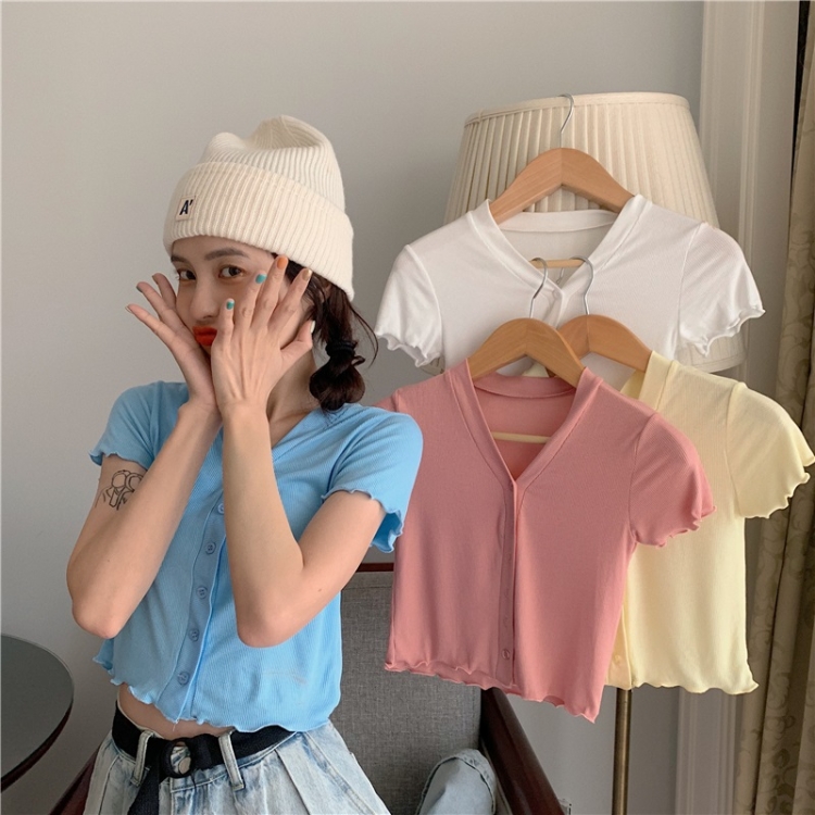 

Short V-neck Lace Knit Cardigan Short Sleeve Top for Ladies (Color:Random Color Delivery Size:Free Size)