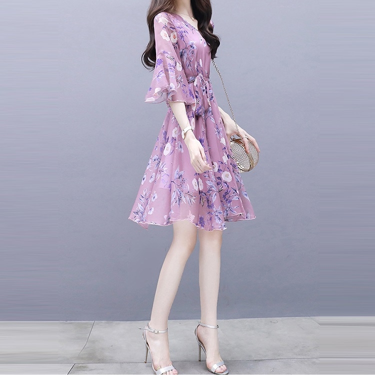 

Slim Slim Floral Long Dress (Color:Light Purple Size:M)