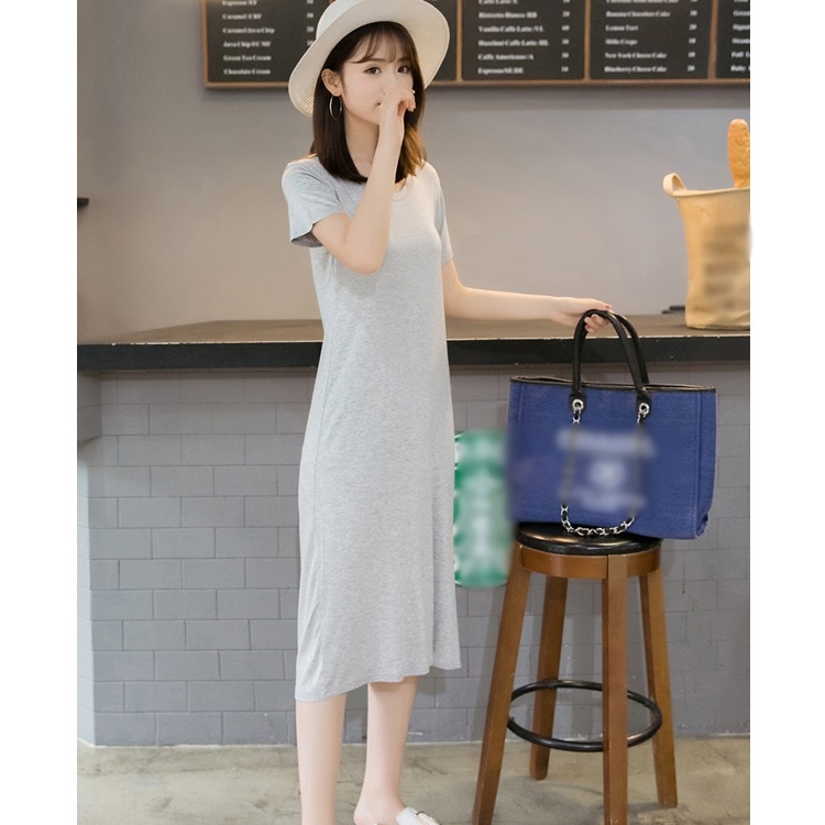 

Short-sleeved V-neck Bottoming Dress (Color:Gray Size:Free Size)