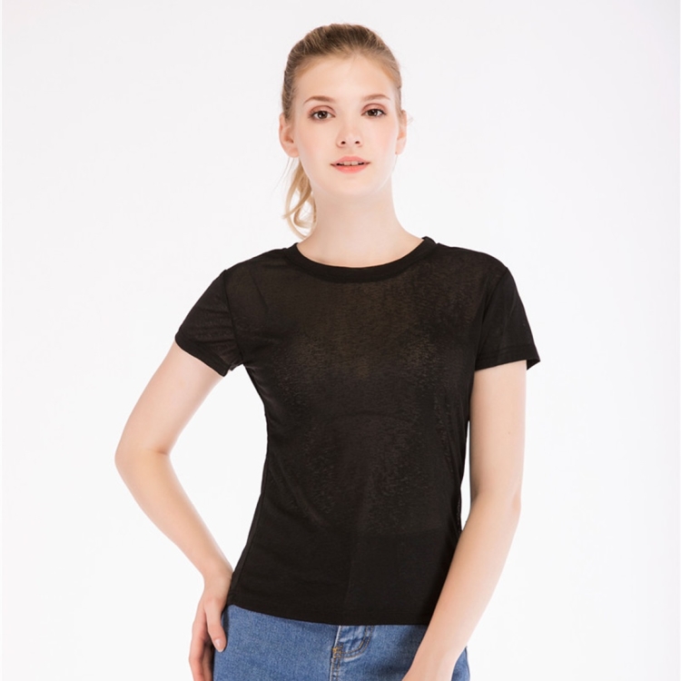 

Linen Round Neck Slim Short Sleeve T-shirt for Ladies (Color:Black Size:Free Size)