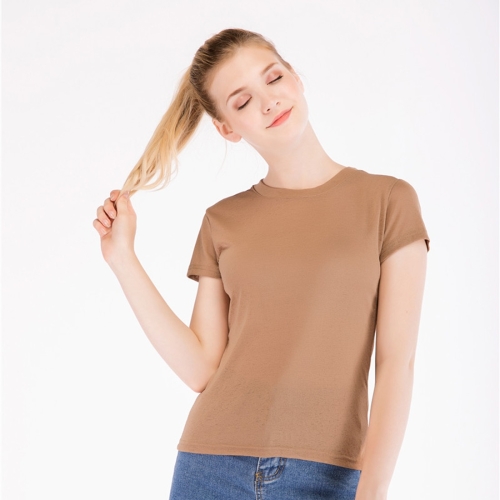 

Linen Round Neck Slim Short Sleeve T-shirt for Ladies (Color:Khaki Size:Free Size)