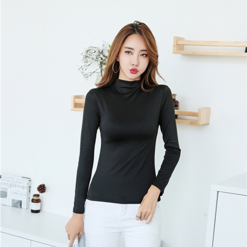 

Autumn And Winter Half High Collar Slim Long Sleeve Bottoming Shirt for Ladies (Black)