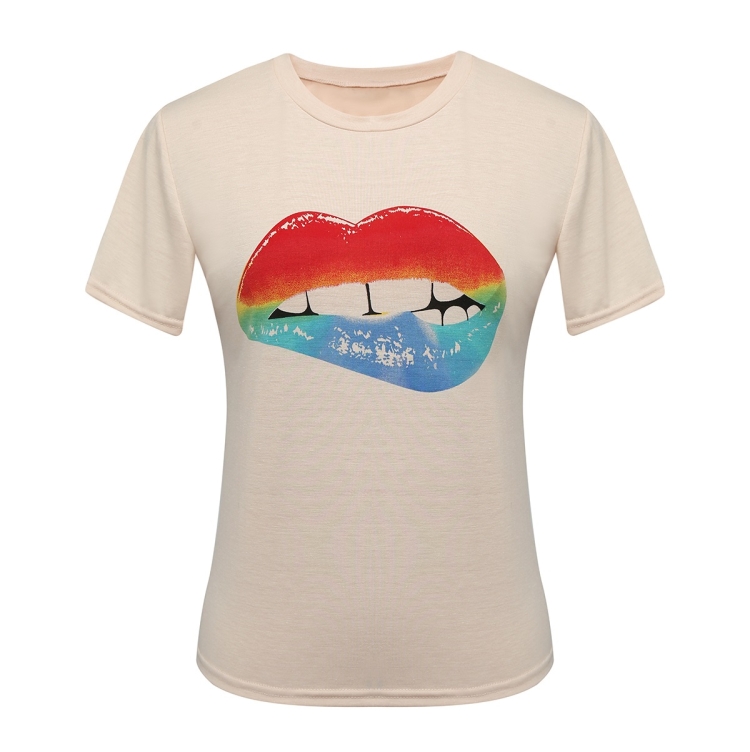 

Fashion Color Lip Printed Short Sleeve T-shirt (Color:Khaki Size:S)