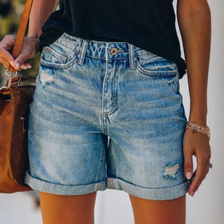 

Fashion High Waist Loose Denim Shorts (Color:Blue Size:S)