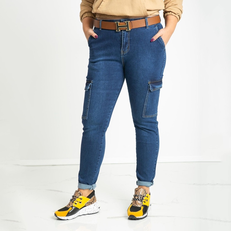 

Denim Casual Pencil Pants With Three-dimensional Side Pockets (Color:Blue Size:S)