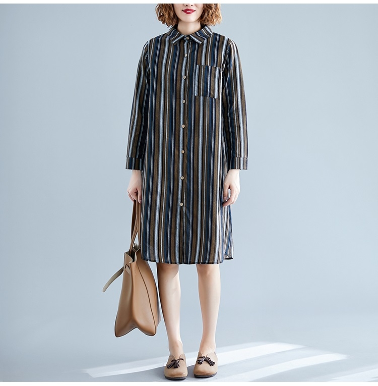 

Large Size Loose Looking Thin Western Style Long Striped Printed Shirt (Color:Green Size:L)