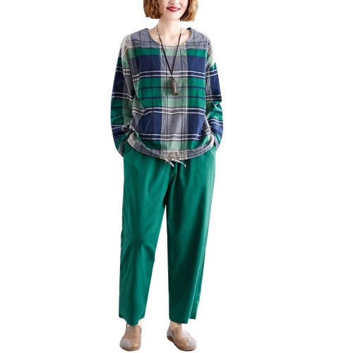 

Large Size Womens Two-piece Loose And Thin Radish Pants Western Style Suit (Color:Green Size:XL)