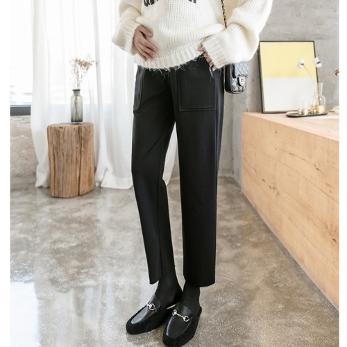 

Fashion Trendy Mom Straight Loose Wide Leg Pants Casual Leggings Autumn And Winter Models Autumn Clothes (Color:Black Cropped Trousers Size:L)