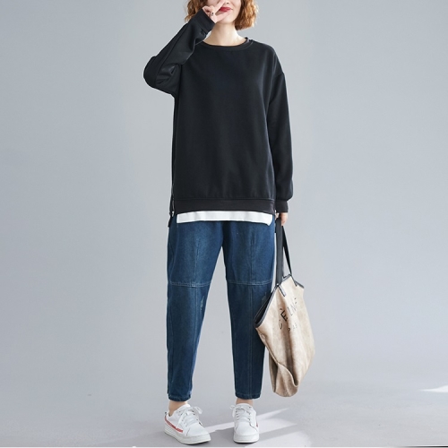 

Loose Belly Slimming Top Plus Velvet Thick Sweater (Color:Black Size:M)