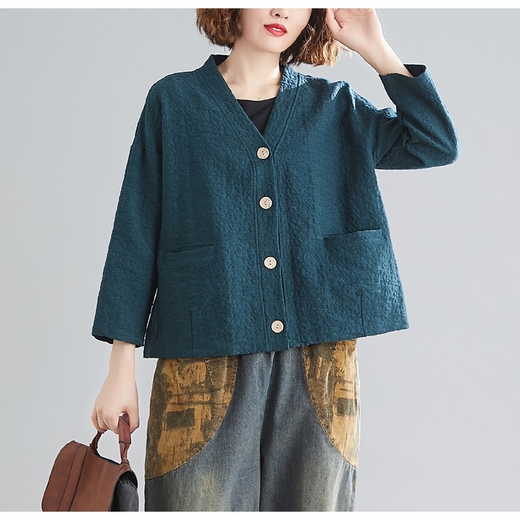 

Cotton And Linen Short Cardigan Jacket (Color:Green Size:Free Size)