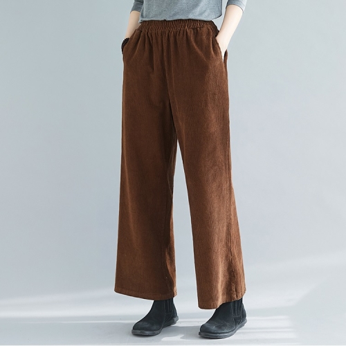 

Corduroy Wide-leg Pants Womens High Waist Outer Wear Loose Vertical Striped Velvet Pants Panty Pants (Brown)