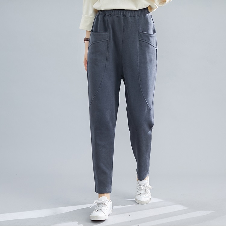 

Loose Large Size Literary Vertical Pockets All-match Solid Color Slim Casual Pants (Color:Grey Size:L)