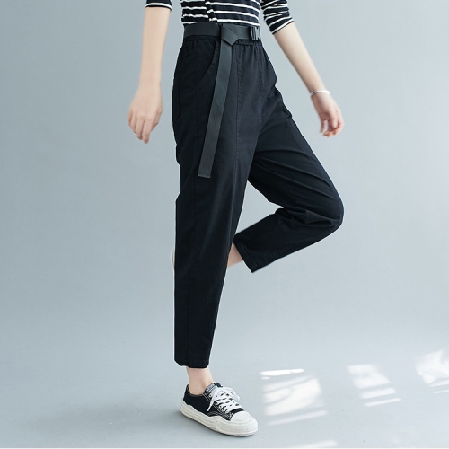 

Plus Size Womens High Waist Loose Slimming Autumn Cotton Casual Pants Harem Pants (Color:Black Size:L)