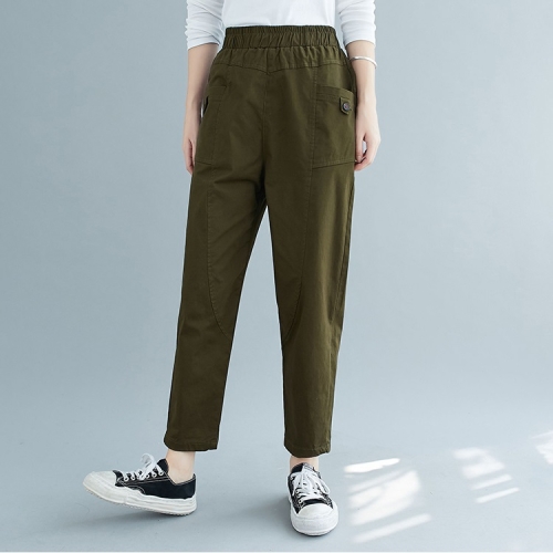 

Plus Size Womens High Waist Loose Slim Cotton Casual Pants Harem Pants (Color:Green Size:L)