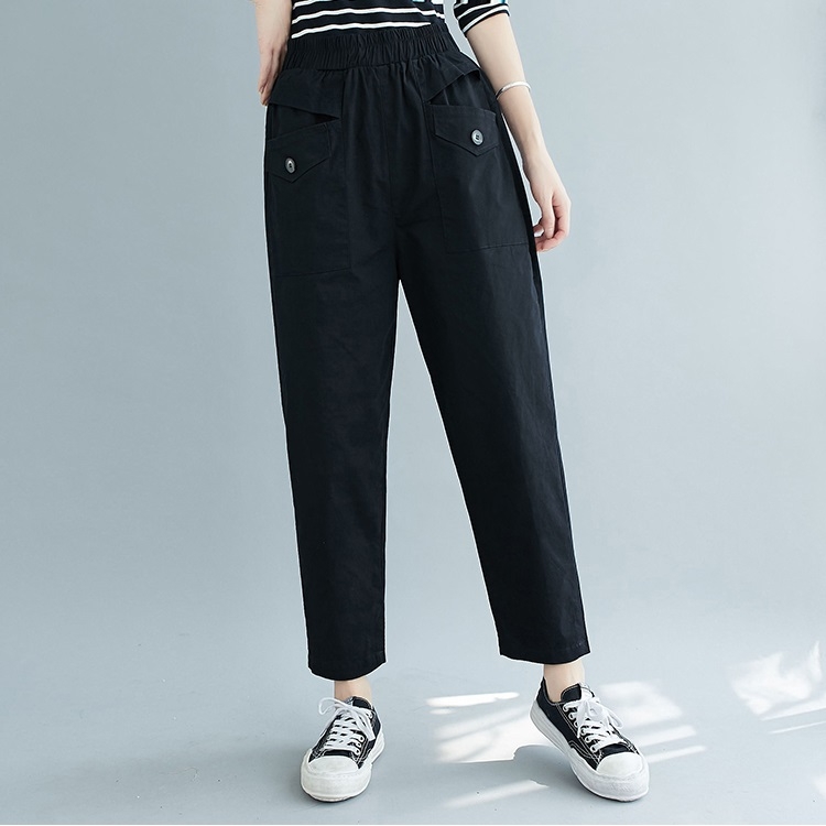 

Plus Size Womens High Waist Loose Slim Cotton Casual Pants Harem Pants (Color:Black Size:L)