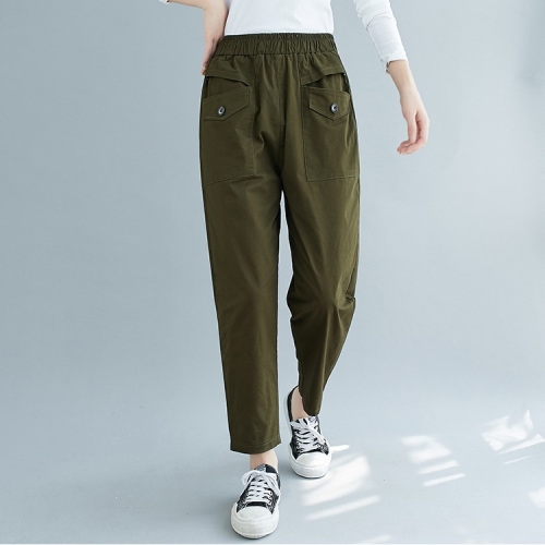 

Plus Size Womens High Waist Loose Slim Cotton Casual Pants Harem Pants (Color:Green Size:L)