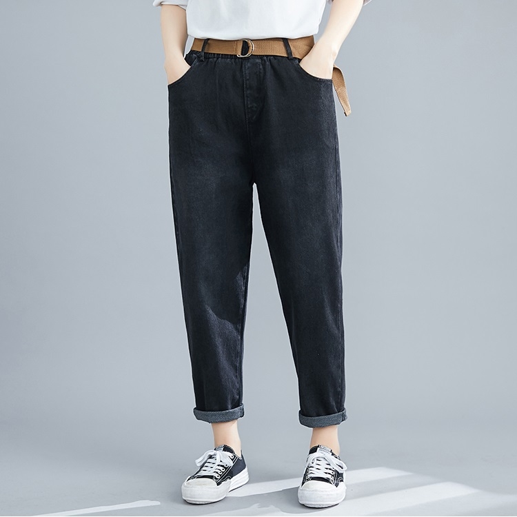 

Literary And Casual Loose Wild Thin Straight Distressed Jeans Trousers Old Pants (Color:Black Size:XXL)
