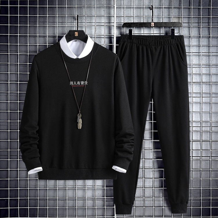 

Loose Long Sleeve Round Neck Casual Wear Suit (Color:Black Size:M)