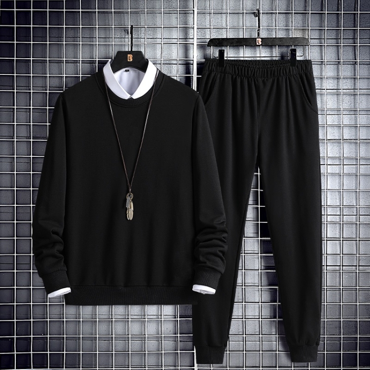 

Loose Long Sleeve Round Neck Casual Wear Suit (Color:Black Size:M)