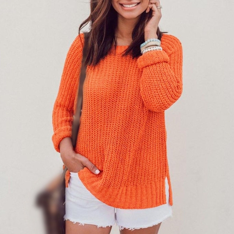 

Autumn And Winter Pullover Round Neck Loose Sweater (Color:Orange Size:S)