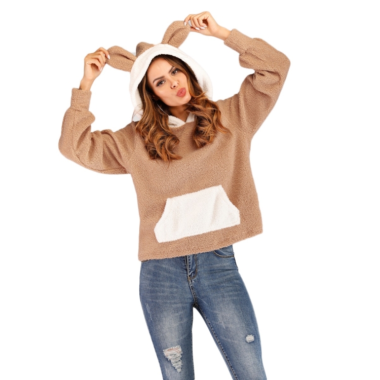 

Color Block Sweater With Rabbit Ears Hood (Color:Brown Size:S)
